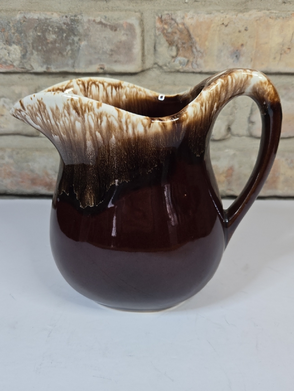 Vintage McCoy Pottery 7" Ceramic Brown Drip-Glaze Farmhouse Pitcher USA